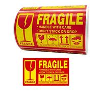 Lot de 500 autocollants fragiles pour étiquette d'avertissement avec soin Ne pas empiler ou laisser tomber Autocollant Expédition pour étiquette express pour marchandises Manipuler avec soin