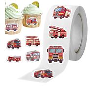 Lot de 500 autocollants imperméables en forme de camion de pompiers, décorations de fête d'anniversaire pour , étiquettes de sacs à friandises, décalcomanies pour carnet et enveloppes, thème de