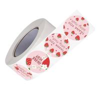 Lot de 500 autocollants ronds de remerciement en forme de fraise pour sceau, enveloppe, carte, cupcakes, Saint-Valentin, mariage