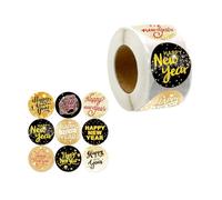 Lot de 500 autocollants ronds « Happy New Year » pour carte de Noël, lettres et enveloppes, étiquettes autocollantes pour fête