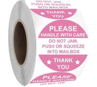 Lot De 500 Autocollants Ronds Roses « Do Not Jam,Push Or Squeeze Into Mailbox »-Poignée Avec Soin-500 Étiquettes D'expédition « Do Not Crush Bend Or Fold »-Autocollants D'avertissement