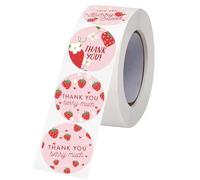 Lot de 500 autocollants ronds « Thank You » - Motif fraise - Pour sceau, enveloppe, mariage, Saint-Valentin