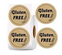 Lot de 500 autocollants rotatifs en papier kraft marron sans gluten de 3,8 cm pour aliments sans gluten