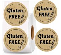 Lot de 500 autocollants rotatifs en papier kraft marron sans gluten de 3,8 cm pour aliments sans gluten