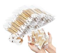 Lot de 500 cotons-tiges en bambou pour oreilles (50 paquets de 10), enveloppés individuellement, à double pointe, bâtons d'oreille biologiques à pointe ronde, cotons-tiges de voyage pour le