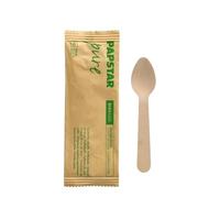 Lot de 500 cuillères à café en bois pur 11 cm emballées individuellement dans un sac en papier