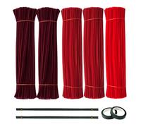 Lot de 500 cure-pipes rouges en chenille - Bâtonnets duveteux pour les loisirs créatifs floraux, y compris un ruban floral vert et des fils de tige de 30 cm de long, accessoires de sculpture en fil de