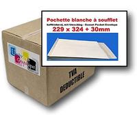 Lot de 500 enveloppe - pochette BLANCHE à soufflet C4 229 X 324 + 30 MM papier kraft blanc 120g fermeture bande adhésive autocollante siliconée - sac à soufflet grande contenance fond renforcé
