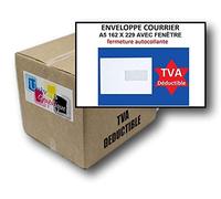 Lot de 500 enveloppes courrier A5 avec fenêtre - C5 papier velin blanc 90g format 162 x 229 mm une enveloppe blanche avec fermeture bande adhésive autocollante siliconnée