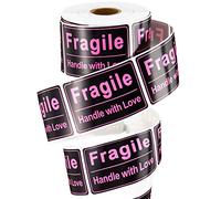Lot de 500 étiquettes autocollantes avec inscription « Fragile Handle with Love » - 5 x 7,6 cm - Noir et rose
