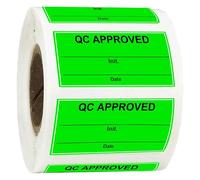 Lot de 500 étiquettes d'approbation QC - 5,1 x 2,5 cm - Étiquettes vertes fluorescentes pour entrepôt, inventaire, palettes, contrôle qualité, lignes de montage, fabrication