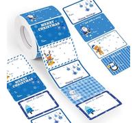 Lot de 500 étiquettes de Noël autocollantes bleues avec motifs festifs assortis - Père Noël, bonhomme de neige, renne et pingouin pour décoration de Noël, emballage cadeau, organisation de cadeaux