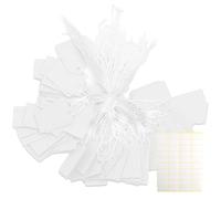 Lot de 500 étiquettes de prix avec cordon élastique, étiquettes d'affichage, étiquettes de prix en papier (blanc) plus 500 autocollants