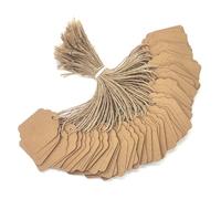 Lot de 500 étiquettes de prix avec ficelle, 3,6 x 4,6 cm, étiquettes à suspendre en papier kraft, pour étiqueter des cadeaux, des sacs, des vêtements, des bijoux, du garage, des ventes de prix (corde