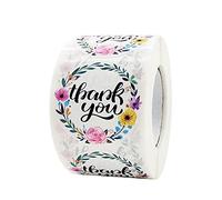 Lot de 500 étiquettes de remerciement rondes avec motif floral - 3,8 cm - Idéal pour les petites entreprises - Pour emballage, boîtes, sacs, vacances, enveloppes autocollantes pour sceller et décorer