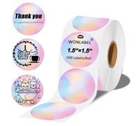 Lot de 500 étiquettes thermiques rondes de 3,8 cm pour entreprise et maison - Étiquettes autocollantes rondes pour imprimante thermique - Pour création de logo - Carte de remerciement - 1 rouleau