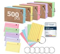 Lot de 500 fiches Siumir, impression recto verso, format A8, avec couverture kraft et anneau à feuilles mobiles, fiches lignées cinq couleurs, adaptées aux maisons et aux écoles (7,4 x 5,2 cm)