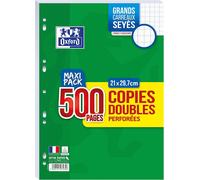 Lot De 500 Pages Copies Doubles Perforées A4 (21 X 29,7cm) 90g Grands Carreaux Seyès - Maxi Pack[Z164]