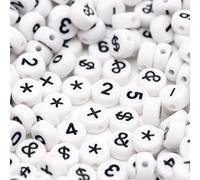 Lot de 500 perles en acrylique avec chiffres sur fond blanc et chiffres noirs pour la fabrication de bijoux et bracelets d'amitié