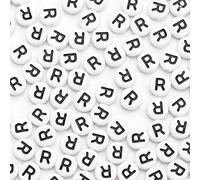 Lot de 500 perles en acrylique avec lettres de l'alphabet de 7 x 4 mm pour la fabrication de bijoux - Perles avec la lettre R pour la fabrication de bracelets et colliers - 4 x 7500-R