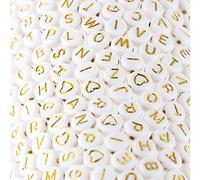 Lot de 500 perles en acrylique avec lettres de l'alphabet dorées sur blanc pour la fabrication de bijoux (blanc doré)
