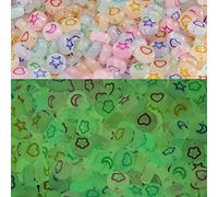 Lot de 500 perles en acrylique phosphorescentes avec étoiles, lune, cœurs, pétales pour la fabrication de bijoux