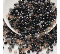 Lot de 500 petites perles en verre à facettes de 2 mm - Perles éparpillées - Perles en cristal - Pour bracelets, colliers, bijoux, artisanat - Noir