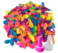 Lot de 500 petits ballons à eau multicolores en latex avec 2 buses de tuyau, jeux de combat, ballons colorés parfaits pour les fêtes d'été