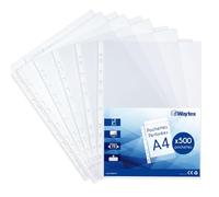 Lot de 500 pochettes plastiques perforées épaisses A4 lisses pour usage intensif, protège-documents transparents haute capacité 70 microns en polypropylène brillant antistatique pour classeur