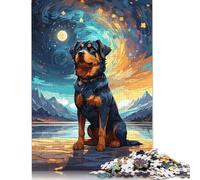 Lot de 500 puzzles carrés créatifs pour adultes - Ciel nocturne Rottweiler - 500 pièces (52 x 38 cm)