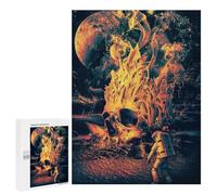 Lot de 500 puzzles pour adolescents Astronaute Faces Fiery Skull on Alien Planète Puzzles pour Adultes, Jeu familial, Analyse et Logique, Soulagement du stress, Cadeaux 500 pièces