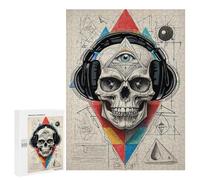 Lot de 500 puzzles pour adolescents Geometric Skull Eye Music Jeu familial Décoration de la maison pour anniversaire, Noël