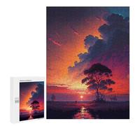 Lot de 500 puzzles pour adolescents Tree by The River Sunset Puzzle pour adultes Jeux de relaxation Vacances à la maison Tuer le temps 500 pièces