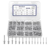 Lot de 500 rivets aveugles en aluminium, assortiment de rivets pop : 2,4 mm, 3,2 mm, 4,0 mm, 4,8 mm et 6,8 mm, grand kit de rivets aveugles pour connecter tous les types de matériaux fins pour riveter