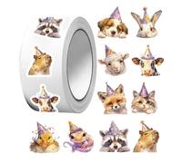 Lot de 500 rouleaux d'autocollants d'anniversaire pour - Mélange adhésif amusant - Personnages d'animaux de dessin animé - Pour scrapbooking, casiers, cahiers, journaux, bureaux