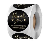Lot de 500 rouleaux d'autocollants noirs avec inscription « Thank You » - Pour soutenir ma petite entreprise - Imperméables - Étiquettes autocollantes - Étiquettes multi-usages - 2,5 cm