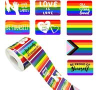 Lot de 500 rouleaux d'autocollants rectangulaires arc-en-ciel pour LGBTQ, accessoires de fierté LGBT, autocollants de soutien des causes LGBTQ pour décorations du mois de la fierté