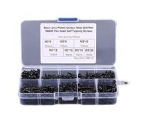 Lot de 500 vis autotaraudeuses M3 en acier au carbone plaqué zinc noir à tête bombée avec étui de rangement, 6 mm, 8 mm, 10 mm, 12 mm, 16 mm, 18 mm, 20 mm