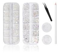 Lot de 5000 pierres Perles strass pour ongles - 4 Boîtes - Pierres à paillettes - Pour décoration des ongles - Avec des pinces