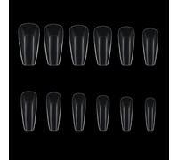 Lot de 504 faux ongles extra droits carrés longs en forme de cercueil courbés en C ABS pour salon de manucure avec accessoires de motifs - Colle extra droite - Long cercueil carré incurvé en C - Faux