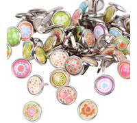 Lot De 50pcs 12mm Brads Attaches Parisiennes Avec Motif Tête Ronde En Métal Pour Fabrication Carte Scrapbooking Loisirs Créatifs Diy Bricolage Papier Craft