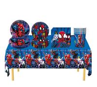 Lot de 51 de Vaisselle, Assiette Anniversaire Bleu Spiderman Enfants Fête Assiettes en carton Serviette Gobelets Nappe