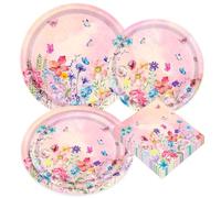 Lot de 52 assiettes et serviettes en papier à motif floral rose pour décoration de thé, fête prénatale, anniversaire, mariage, fête prénuptiale pour 16 invités