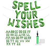 Lot de 52 ballons en aluminium avec lettres de l'alphabet de A à Z - Bannière personnalisée pour anniversaire, fête prénatale, décoration de fête de mariage (vert)