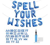 Lot de 52 ballons en aluminium avec lettres de l'alphabet de A à Z - Bannière personnalisée pour anniversaire, fête prénatale, décoration de fête de mariage (bleu)