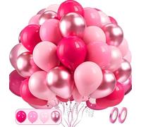 Lot de 52 ballons roses 30,5 cm (12") pour anniversaire, fille, femme, baby shower, décoration, fête, arc, guirlande rose pastel fuchsia métallique perlé pour Saint-Valentin, mariage, anniversaire