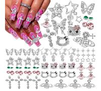 Lot de 52 breloques et pierres pr cieuses 3D pour ongles, style Y2K, argent, papillon, croix, toile, plan te, cerises, pour ongles en acrylique