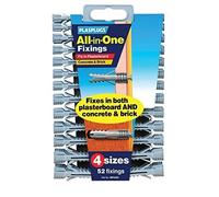 Lot de 52 chevilles murales multi-usages multi-usages de tailles assorties pour brique, pierre, ciment, béton, cavité creuse, cloison, cloison sèche, pinces de suspension professionnelles, fixation à