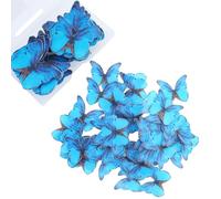 Lot de 52 décorations de gâteau comestibles en papier comestible pour gâteau, papillon bleu, décoration de gâteau 3D, décoration de cupcake, décoration de gâteau pour gâteau, fête