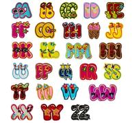 Lot de 52 écussons thermocollants - À paillettes - Lettres - À repasser - Broderies cousues - Pour vêtements - À repasser - Style dessin animé